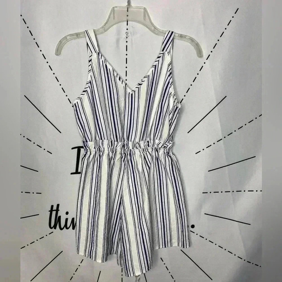 LF Seek the Label Blue & White Striped Paper-bag Waist Romper - Picture 5 of 9